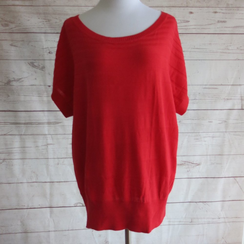 August Silk Cotton Blend Bloody Orange Cap Sleeve Sweater Top - Size XL